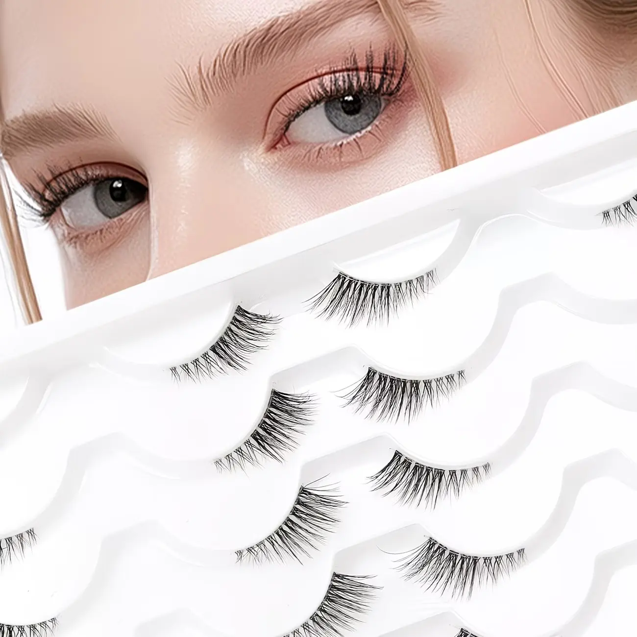 14 Pairs Natural False Eyelashes, Transparent Stem Sparse Dense Cat Eye Effect, Reusable Party Makeup Glitter False Lashes, Carnival Accessories