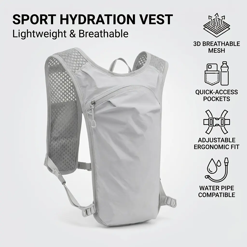 Adjustable Hydration Vest for Running Hiking, Lightweight Unisex 3D Mesh Pack with Phone Pocket, 2L Bladder Compatible, Adjustable Vest, Hiking Running, Unisex Adjust