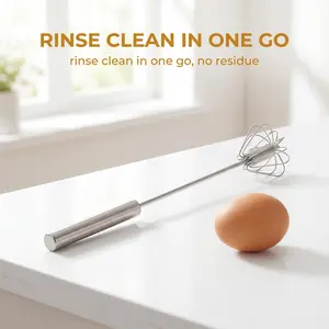 Food Grade Stainless Steel Hand Push Rotary Whisk Rust Resistant Sturdy Riveted Semi Automatic Blender for Cooking Beating Whisking Stirring Easy Clean