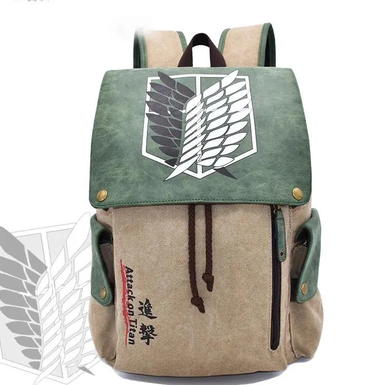 Anime Attack on Titan Unisex Cartoon Print Backpack with Attack Logo, Minimalist Synthetic Canvas Bag for School, Laptop Carry, Travel & Outdoor Use, School Bag
