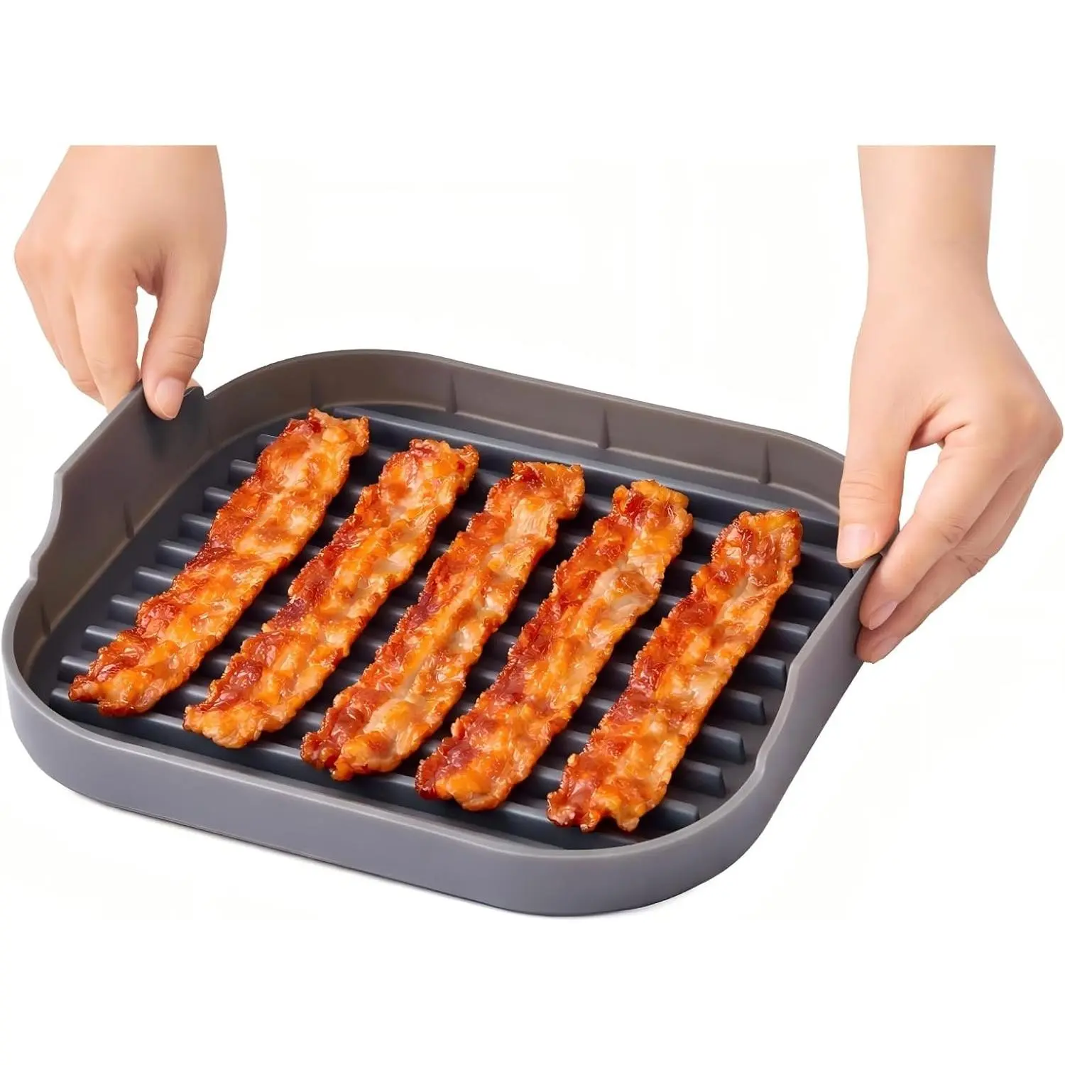 JILLMO 10 Inch Silicone Microwave Bacon Cooker, BPA-Free, Grey | Large Bacon Tray with Grease Draining Design, Dishwasher Safe for Easy Cleaning