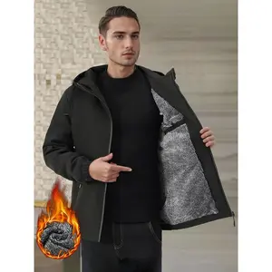 18ACTIVEKITWinter new men's casual windproof jacket, wool lined thin hooded warm jacket, high-end outdoor clothing elastic jacket