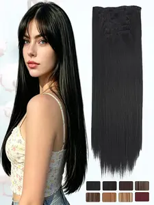 KAIRIYA 24" 6-Pack Straight Clip-In Extensions: Lightweight Synthetic Hair Set, Simple Secure Multi-Clip Design, Natural Volume & Length for Women Festive Celebrations, Holiday Events & Quick Party All-Day Comfort
