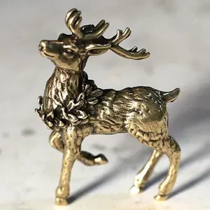 1pc Deer Ornament Deer Statue Miniature Sika Miniature Figurines Solid Brass Tabletop Decoration Deer Sculpture Ornaments