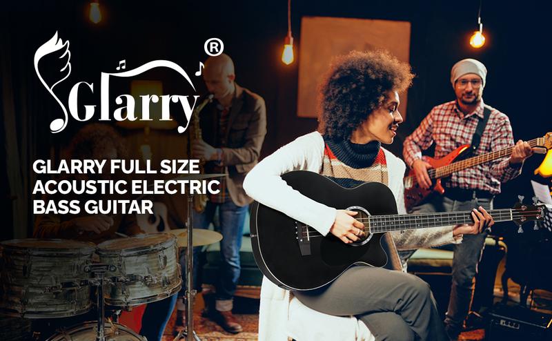 GLARRY Full Size Acoustic Electric Bass Guitar Beginner Kit, Cutaway 4 Strings Electric Acoustic Bass Guitar w/Inbuilt Tuner, Bag, Strap, Picks, Strings, Basswood Bass Guitarra