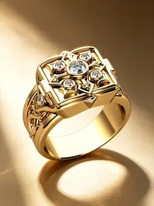 Vintage Celtic Knot Openwork Carved Square Men Ring, Center & Side Paved Imitation Diamond Wide Band, Royal Gentleman Business Jewelry, Ideal Birthday Anniversary Gift For Him
