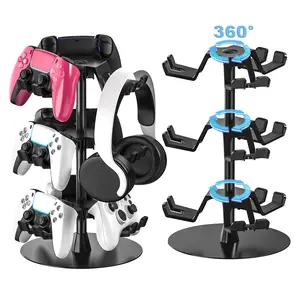 3/4-Tier 360° Rotating Controller Holder, Gaming Desk Organizer, Anti-Slip Base, Protective Pads, Compatible with Most Console Controllers