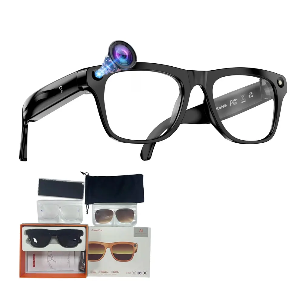 Smart AI Glasses for Translation,8MP Camera,One Click Audio recording,First Person Video Shooting,Bluetooth Calling and Music Playback,AI Real Time Translation and Simultaneous Interpretation,WiFi Transfer, 290Mah Battery ,3Lenses Total