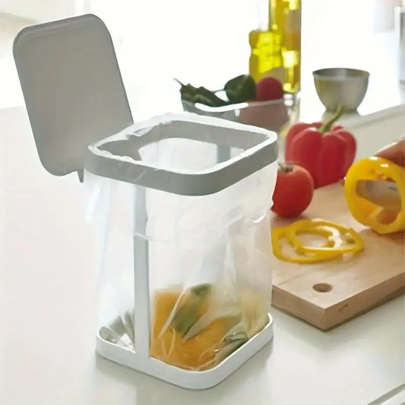 [Trash Can Kitchen] Compact Square Flip-Top Trash Can with Storage Rack – Clear Plastic, No Power Needed, Perfect for Kitchen & Living Room Organization