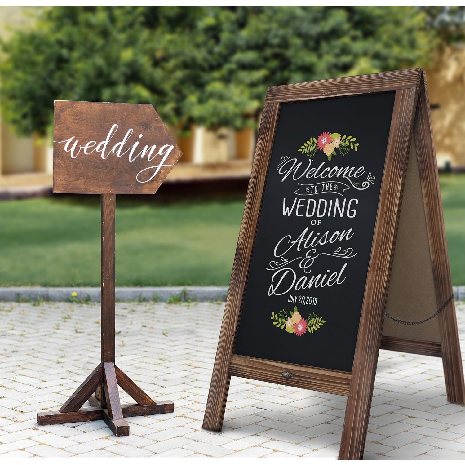 A Frame Chalkboard by : 40x20 Solid  A-Frame Sign Rustic Brown Double-Sided  Board, Chalkboard Menu Board, for Restaurants, Cafes, Weddings - Heavy Duty Hinges