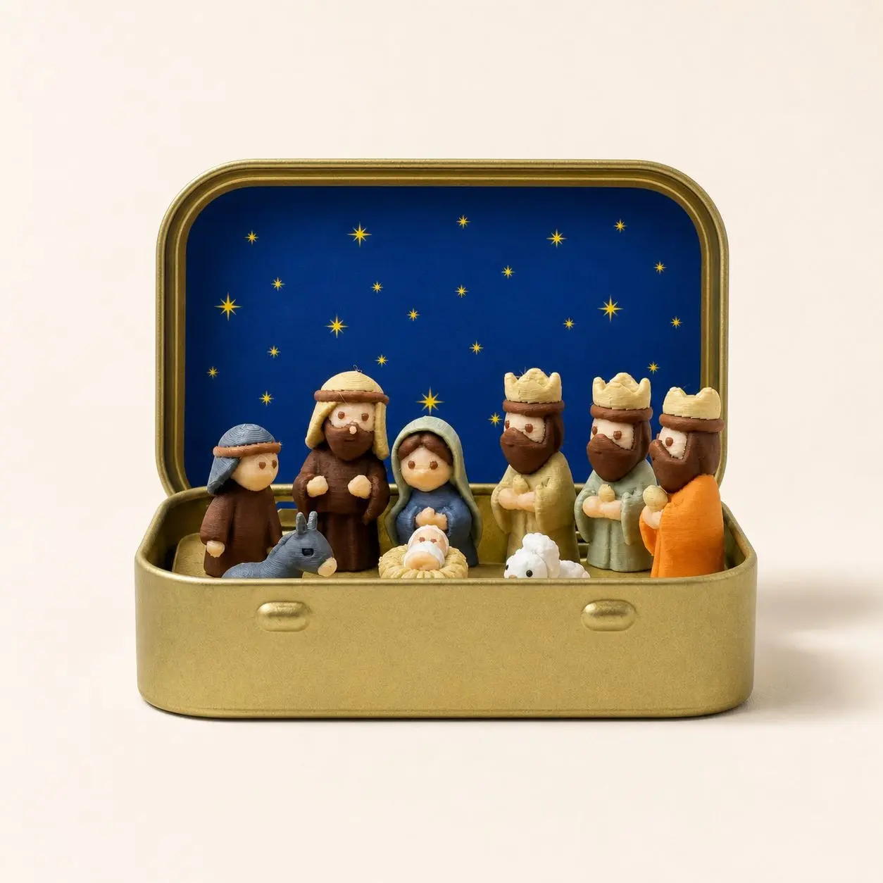 Cute Nativity Scene in Metal Tin, 3D Printed Pop-Up Baby Jesus Manger Set, Christian Christmas Tabletop Decor, Religious Home Decoration, Faith Gift for Family & Friends