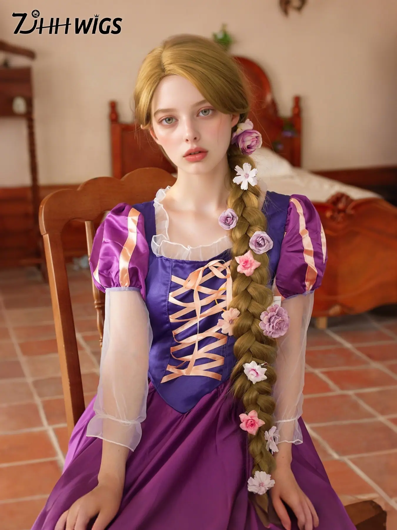 Rapunzel Halloween Fun Wigs for Women 48 Inch Extra Long Straight Hair Wig with Bangs Synthetic Heat Resistant Wigs for Girls Party Anime Cosplay Masquerade Use Artificial Wig