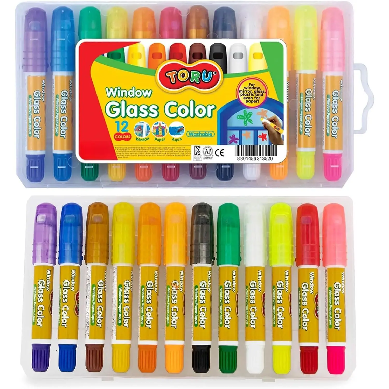 Toru Window Glass Color Crayon Marker Washable Paper   12 Colors