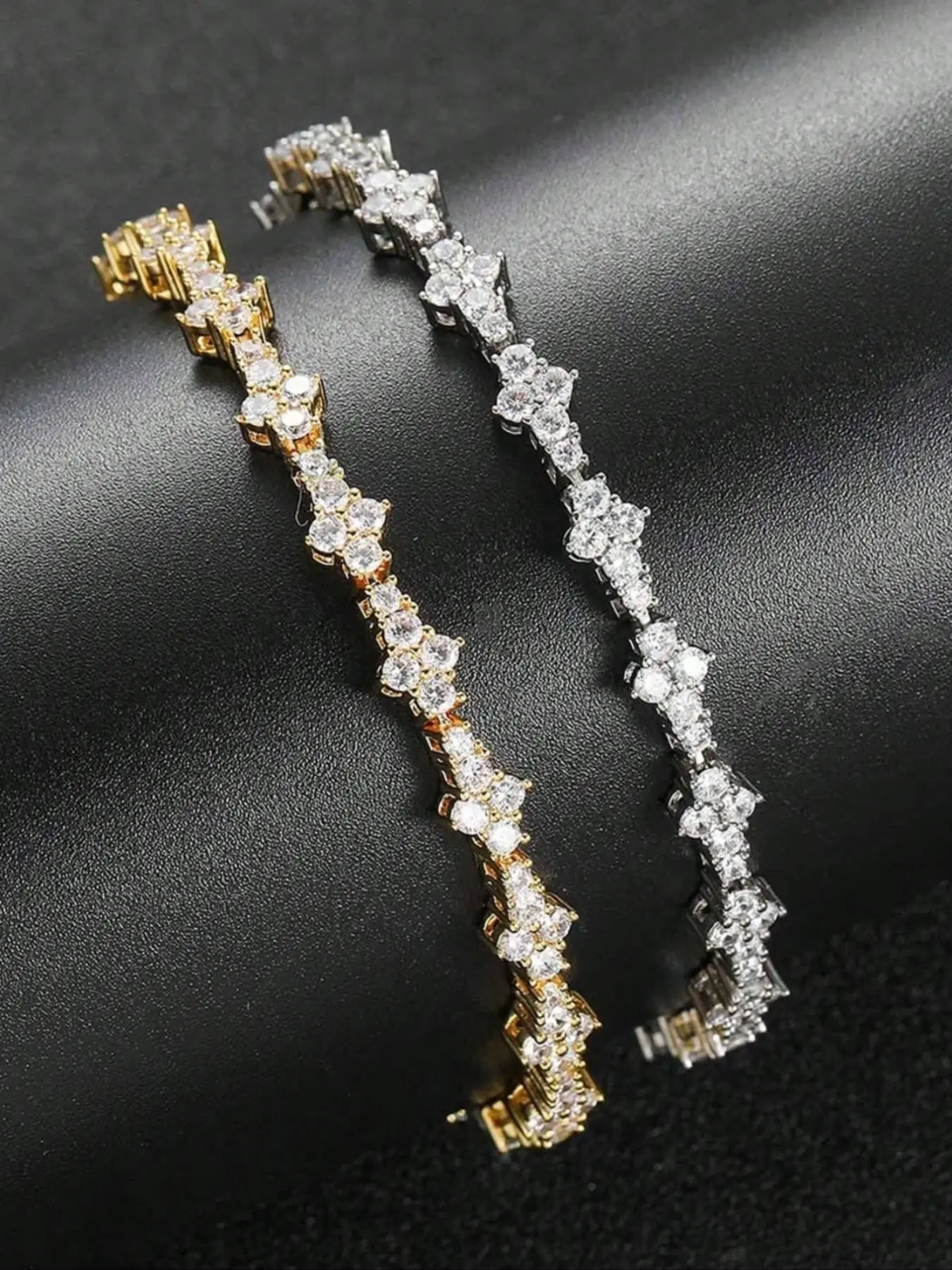 1 pcs Gold & Silver Crystal Tennis Bracelets for Unisex - Hip Hop Cubic Zirconia Bracelet, Fashionable Bracelet, Sparkling Elegant Jewelry, Classic Commemorative Gift for Birthday, Anniversary, Special Occasions