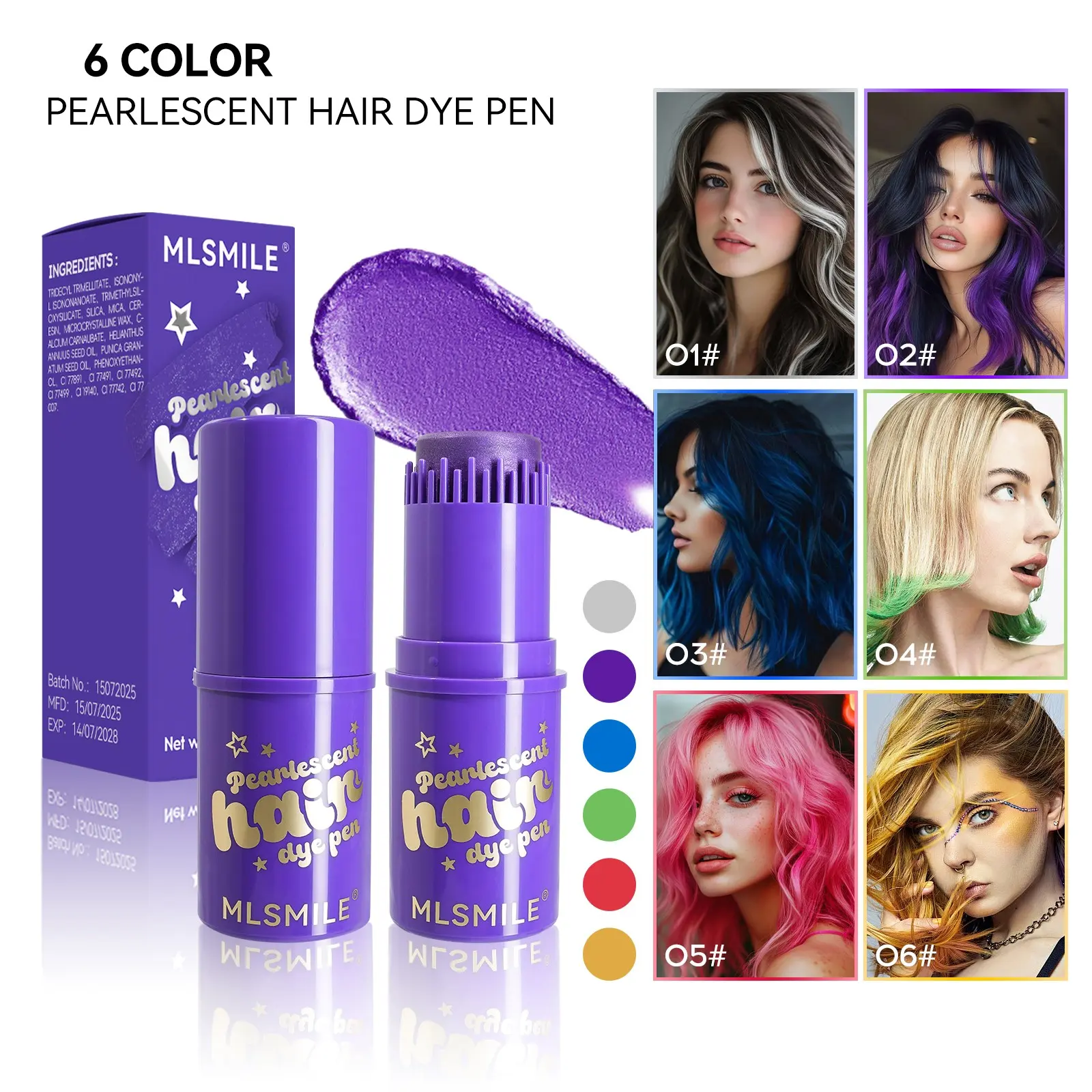 Disposable Gentle Temporary Shimmer Hair Dye Pen, Temporary Hair Color, Hairdye, Streak-Free Even Application, Completely Washable No Residue, Compact Tube Save Bag Space, Ideal For Short Term Holiday Hair Styling