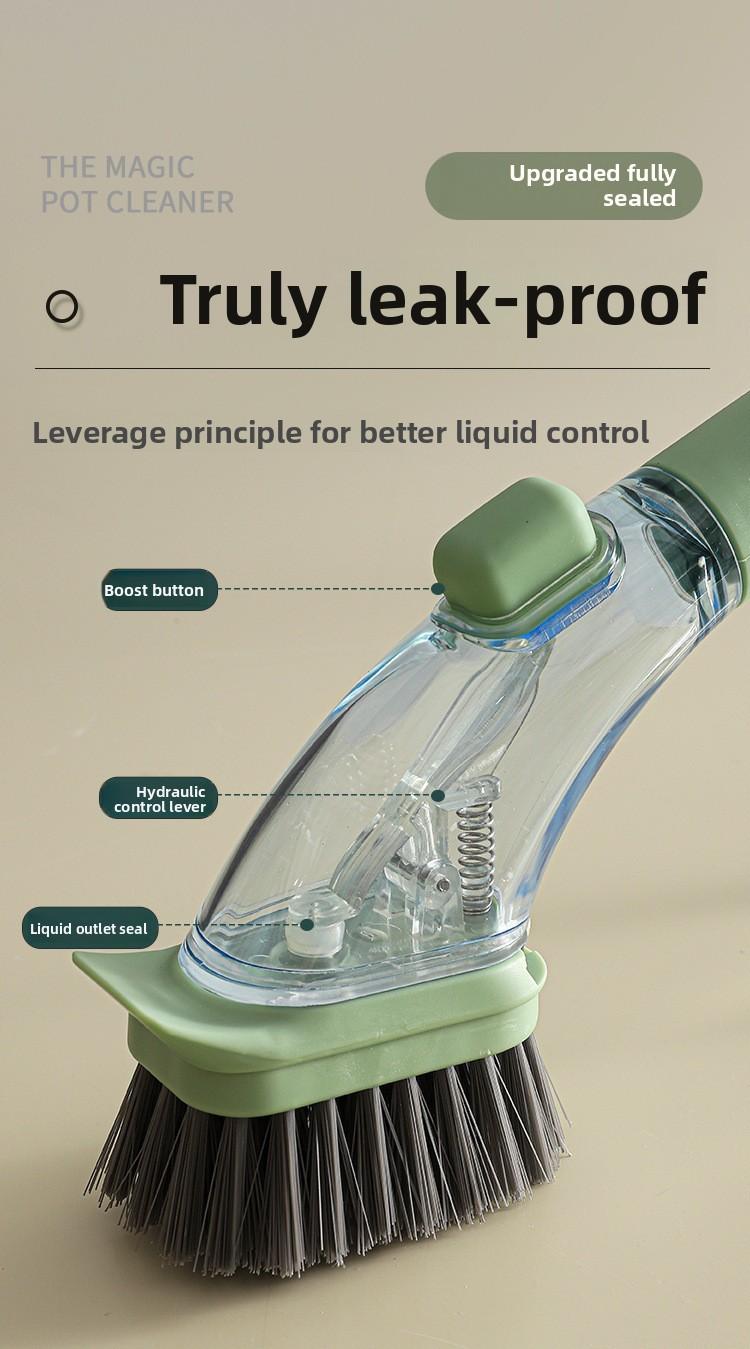 Long Handle Dish Brush Automatic Liquid Dispensing Scrubber Kitchen Stainless Steel Wire Cleaning Brush for Pots and Pans