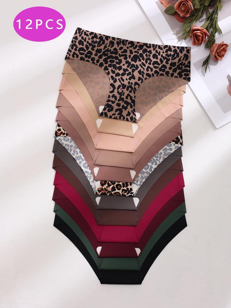 Women's Plain / Leopard Print Seamless Briefs, Multicolor Elegant Soft Comfy Breathable Panties for Daily Wear, Underwear for All Seasons, Daily Casual Underwear