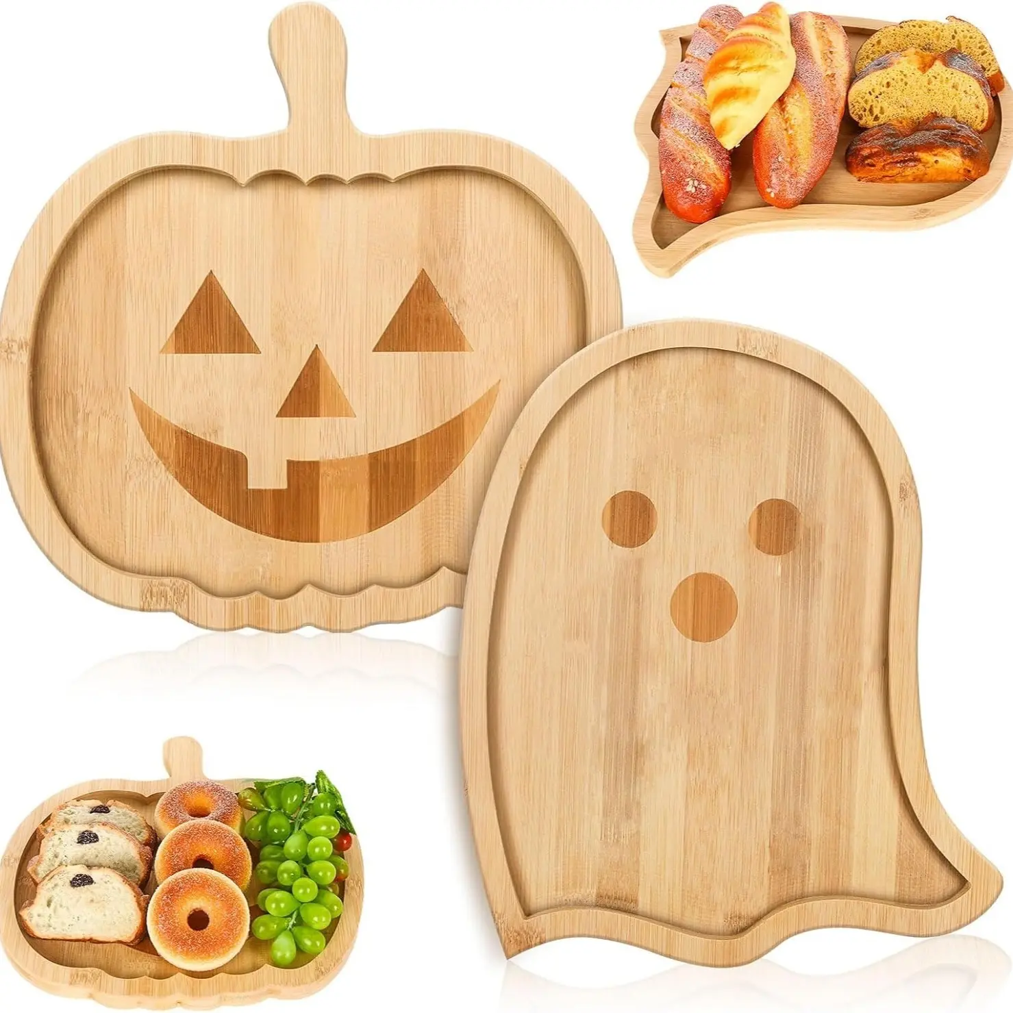 Halloween Charcuterie Board Pumpkin Ghost Serving Trays Bamboo Cheese Platter Tray Appetizer Boards Party Serving Platters for Home Party Dinnerware Supplies
