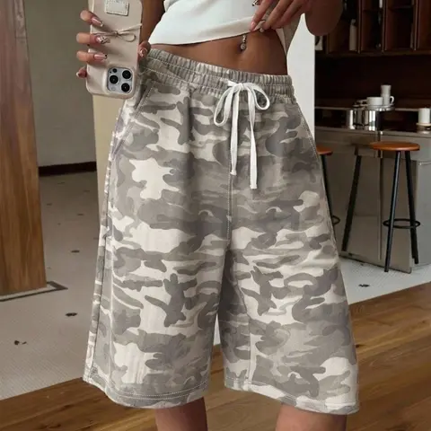 Casual Retro Camouflage Print Street Style Y2K Wide Leg Bermuda Shorts, Perfect for Everyday Wear, Comfortable