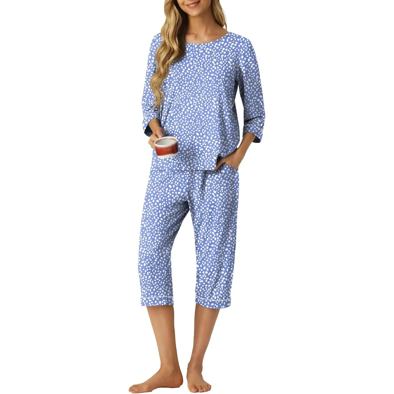 Women's Pajama Set Capri Pjs Sets 2 Piece Soft Lounge Sets Sleepwear with Pockets