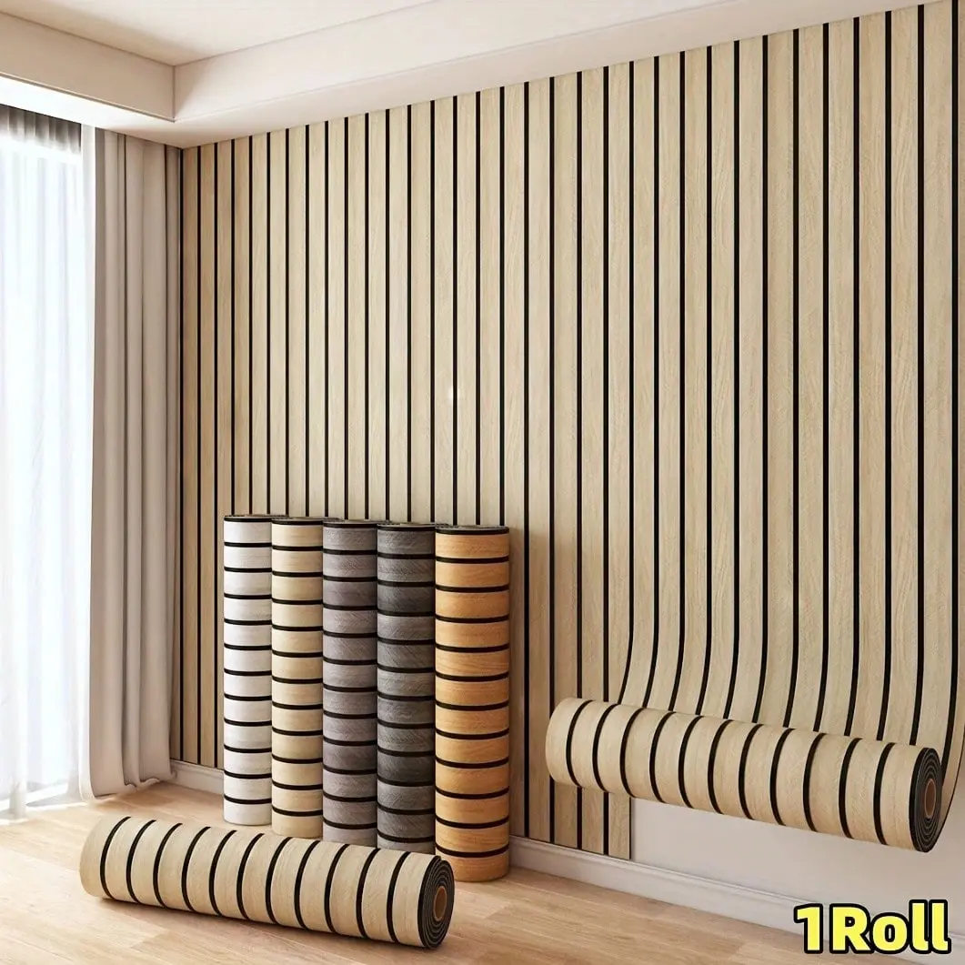Self-adhesive Waterproof 3D Wood Grain Wall Panel - Peel and Stick Thickened Foam Wallpaper, Faux Wood Plankure, Moistureproof, Easy to Clean and Cut, Matte Modern Style, for Ceiling and Wall Refurbishment (118.1 Inches x 23.6 Inches, Vinyl Material)