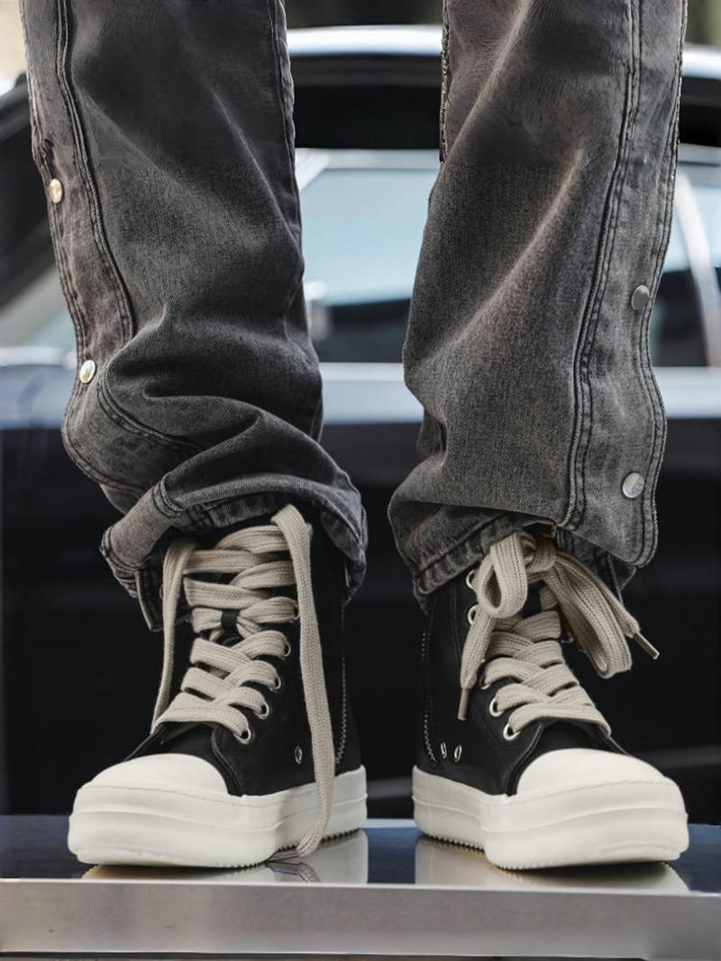 Fashion High Top Leather Men's Outdoor Casual Shoes, Recommend Sizing Up for Comfort, Lightweight and Breathable for Daily Wear