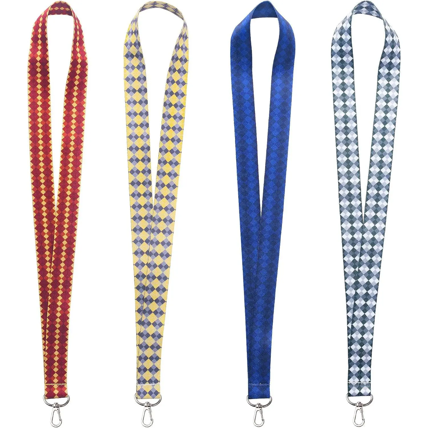 4-Pack Polyester Rhombus Checkered Lanyard Set (43cm, Fade-Proof) - Key Holder, ID Card Badge Holder for Teens, Office Supplies, Accessories & Gifts, Teens/Students