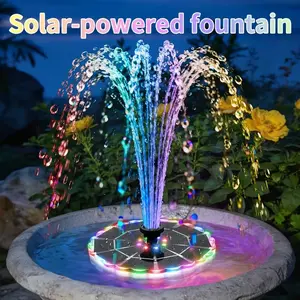 1PC Color Changing Solar Fountain Light, IPX8 Waterproof RGB Gradient LED Lamp with 8 Nozzles, Solar Fountain Pump for Bird Bath, Garden, Pond and Pool