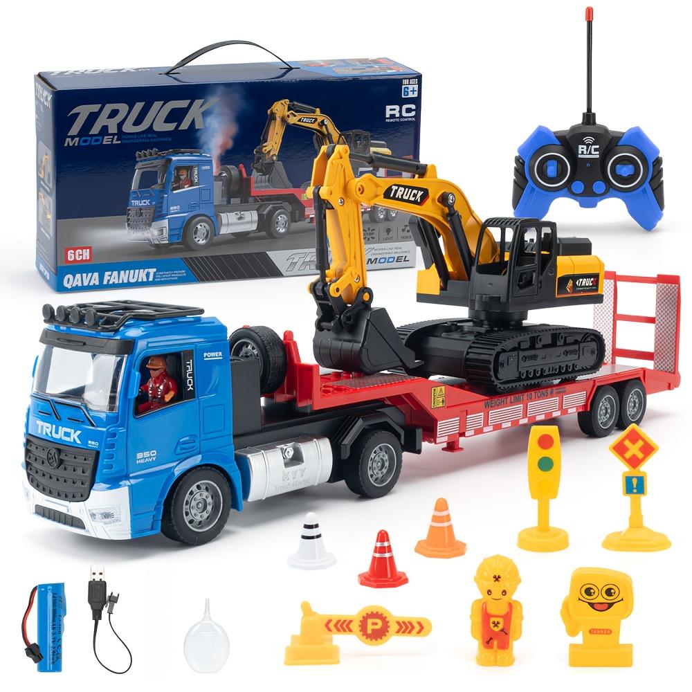 RC semi-trailer truck toy, with excavator set, suitable for boys, battery-powered, USB rechargeable
