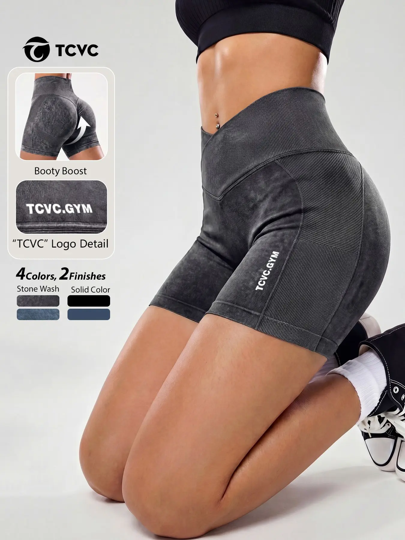 Women's Seamless Stone Wash Cycling Shorts, High Waist Yoga Pants, Four-Way Stretch, Anti-Slip, Non-See-Through, Fitness & Casual Wear, Athleisure Gym Shorts, Gym Workout Shorts