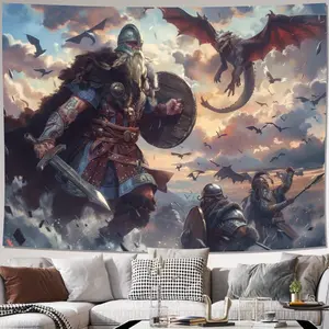 1pc Strong Viking Warrior Background Cloth, Living Room Bedroom Office Home Decoration Room Decoration Party Decoration, Includes Installation Package