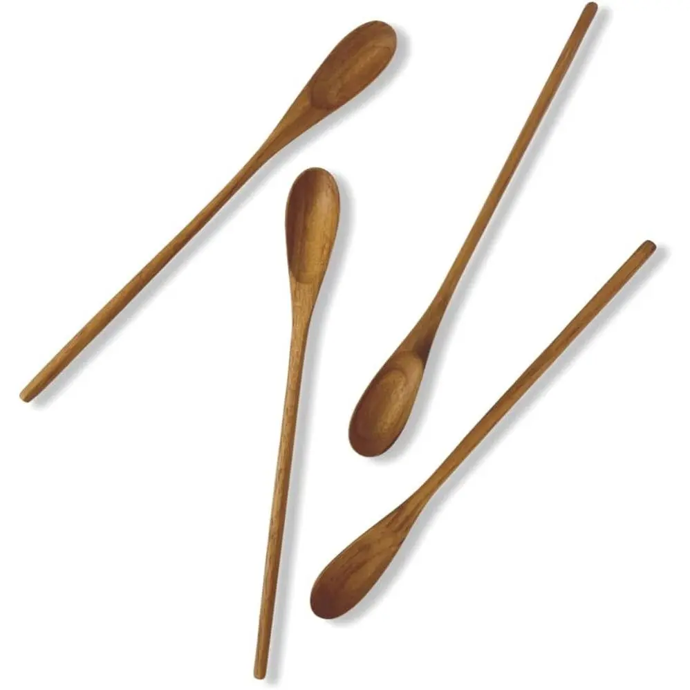 - 4 count 9.5” Long Teak Spoon, Chef Testing Spoons, Handcrafted  Stirring, , Drip/ Press Coffee, Milkshake, Cold Drink, Mixing Spoons