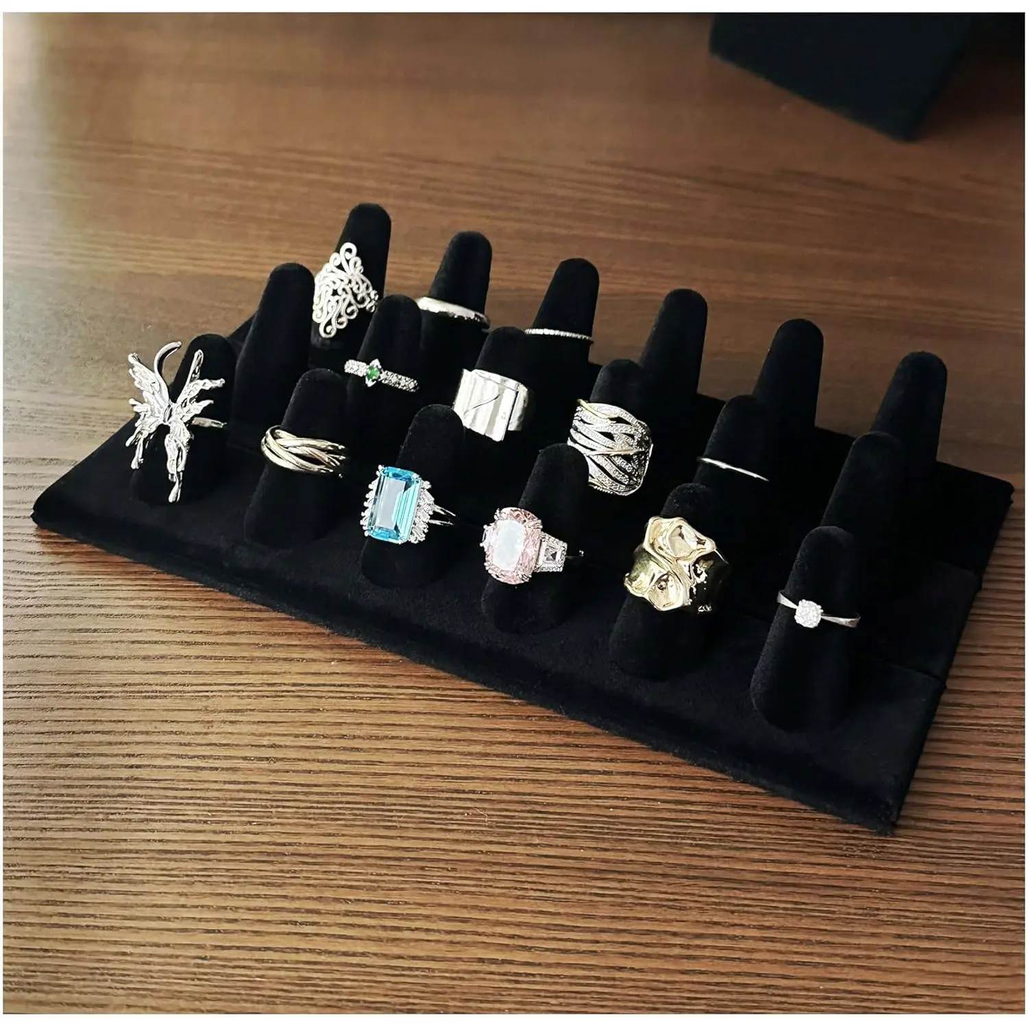 Ring Display Stand, Black Velvet Ring Holder Stand, Jewelry Display for Selling, Ring Organizer for Girls Dresser, 18 Slots