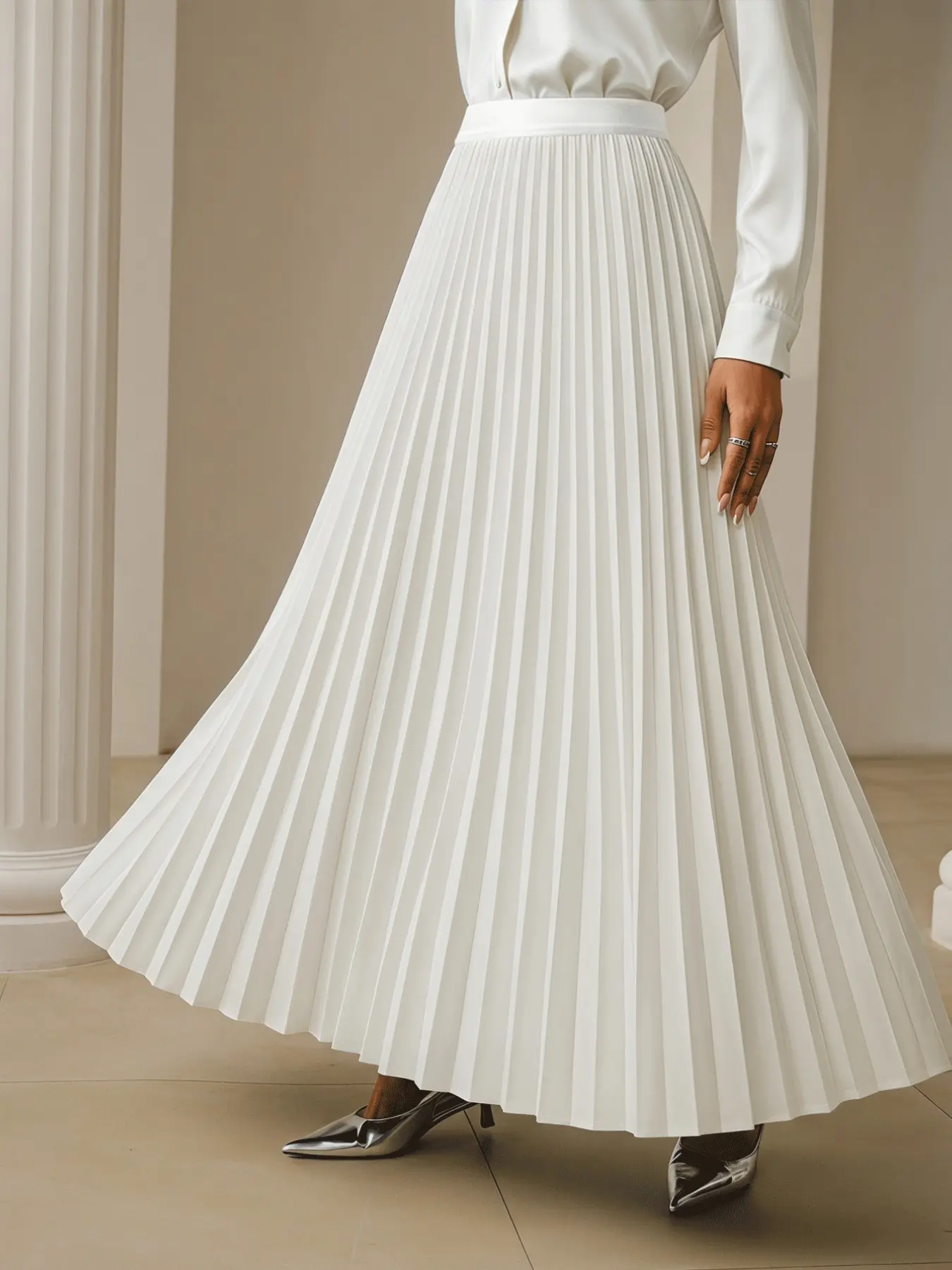 Women's High Waist Pleated Midi Skirt, Elegant Flowy A-Line Half Skirt, Office Commute Bottoms, Long Mid-Length Skirt