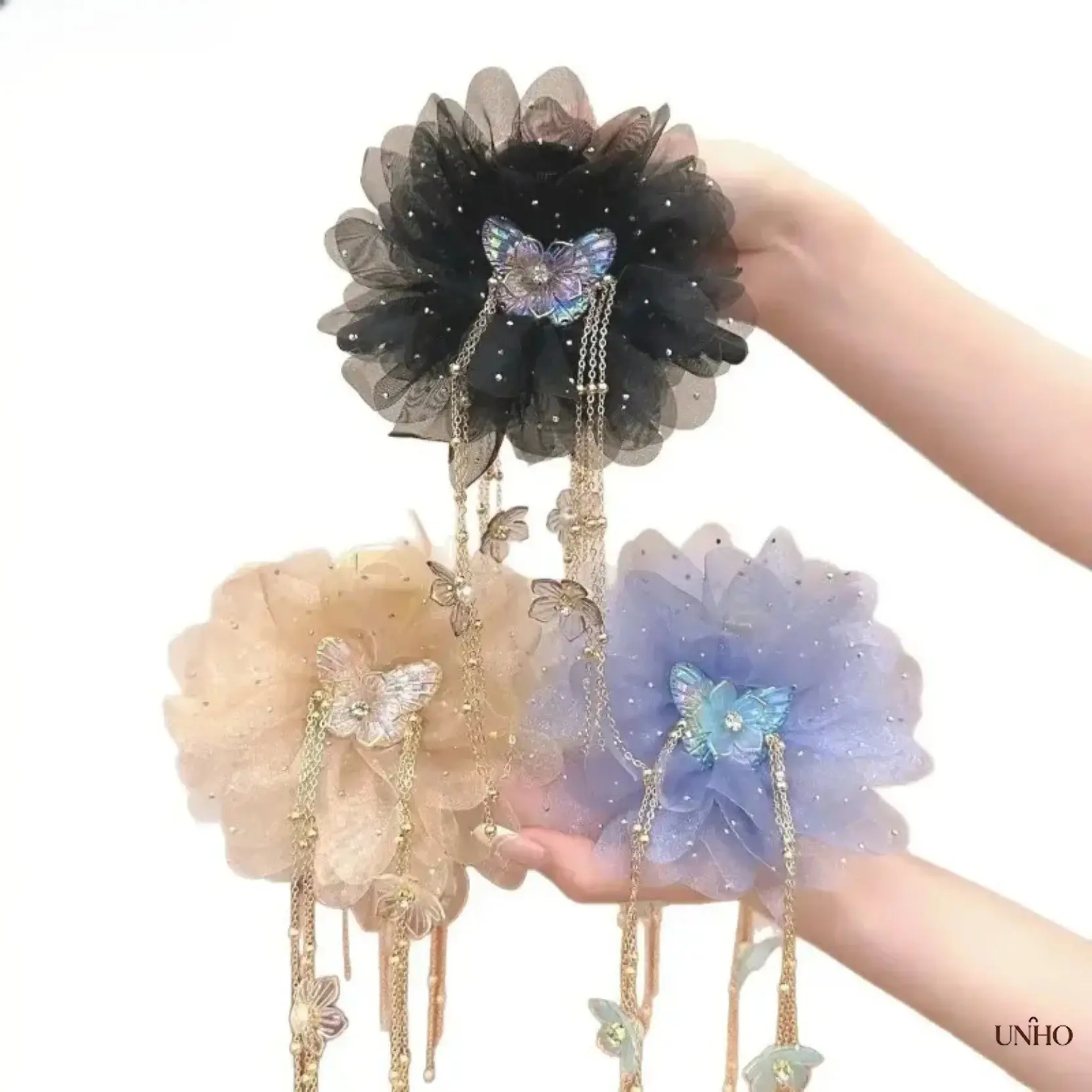 Spring Summer Butterfly Tassel Hair Claw Clip, Y2K Mesh Flower Oversized Shark Clip For Thick Hair, Non Slip Lightweight Strong Hold Aesthetic Accessory For Daily Party Wedding Volume Styling