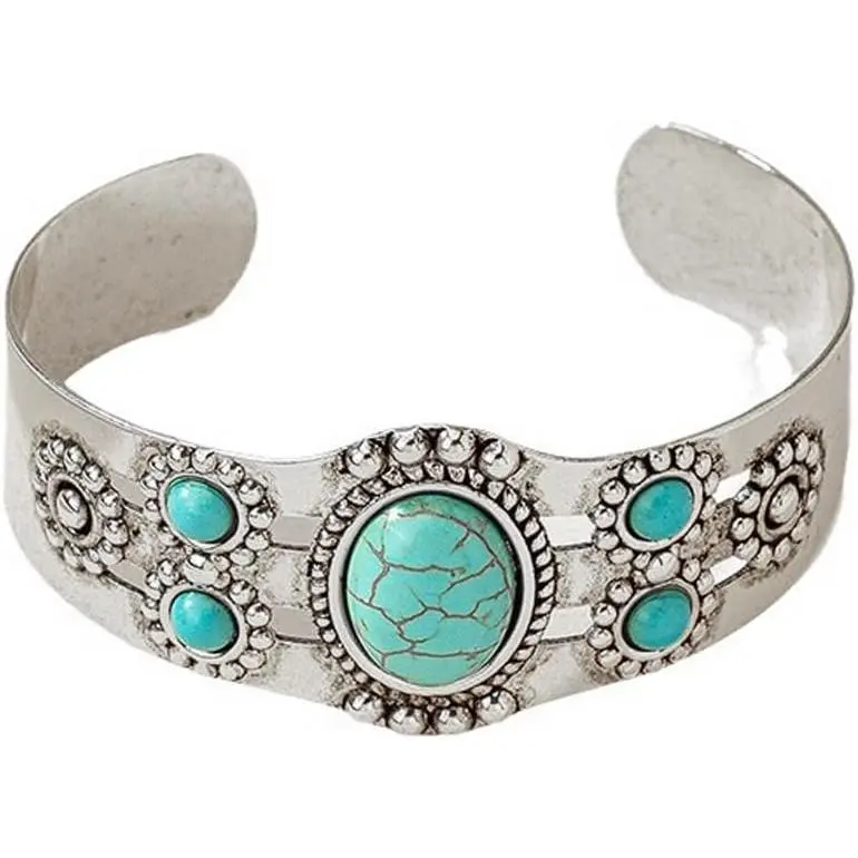 Boho Chunky Turquoise Bangle Bracelet  ,Boho   Thick Wide Open Bracelet for Women,Cowboy Cowgirl Country  Accessories