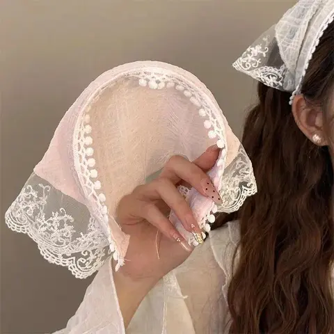 1 Piece, French Hair Band, Lace Triangle Scarf, Pastoral Elegant Hair Band, Triangle Shawl, Lace Edge Hair Accessories