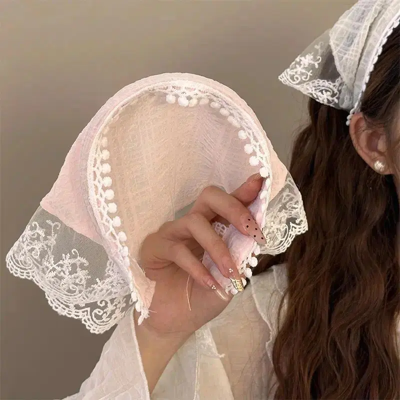 1 Piece, French Hair Band, Lace Triangle Scarf, Pastoral Elegant Hair Band, Triangle Shawl, Lace Edge Hair Accessories