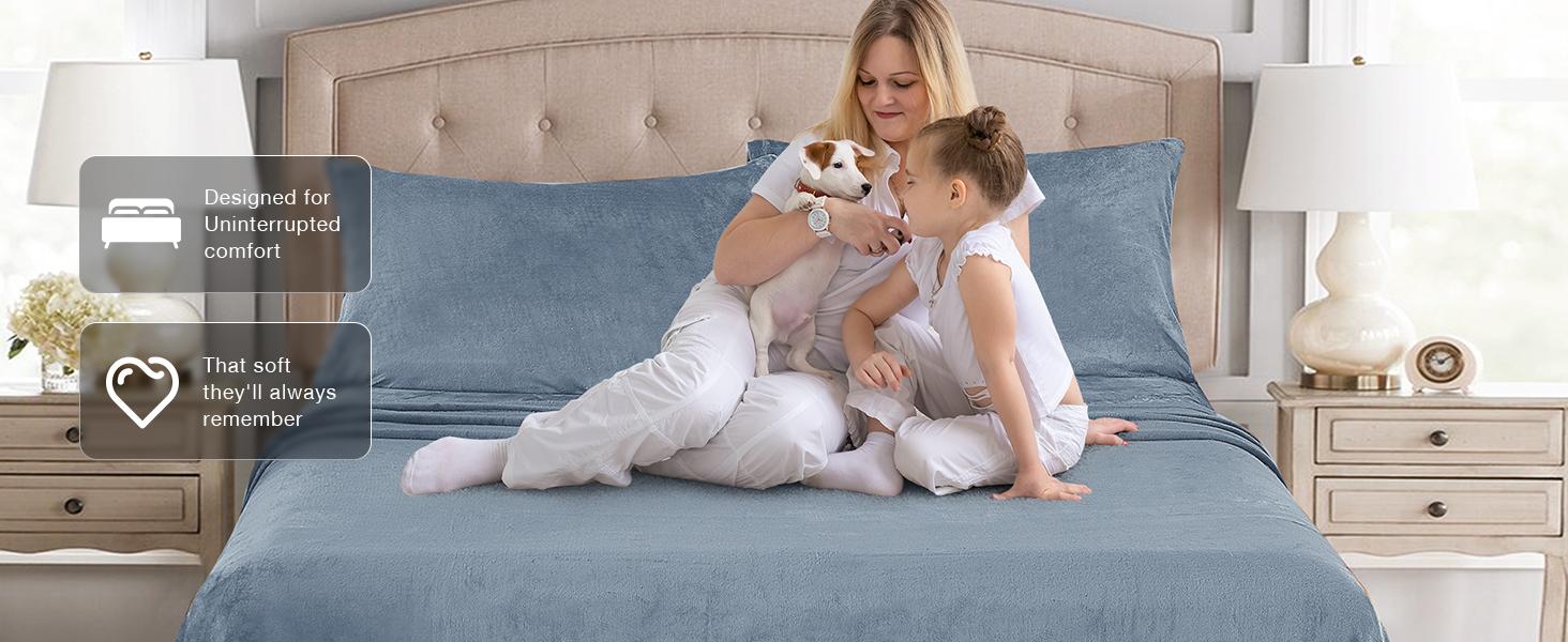 Fleece Sheets Twin Size, Flannel Like Soft, Fuzzy Warm Plush Sheets, Velvet Microfleece Bedding for Winter, Baby Blue