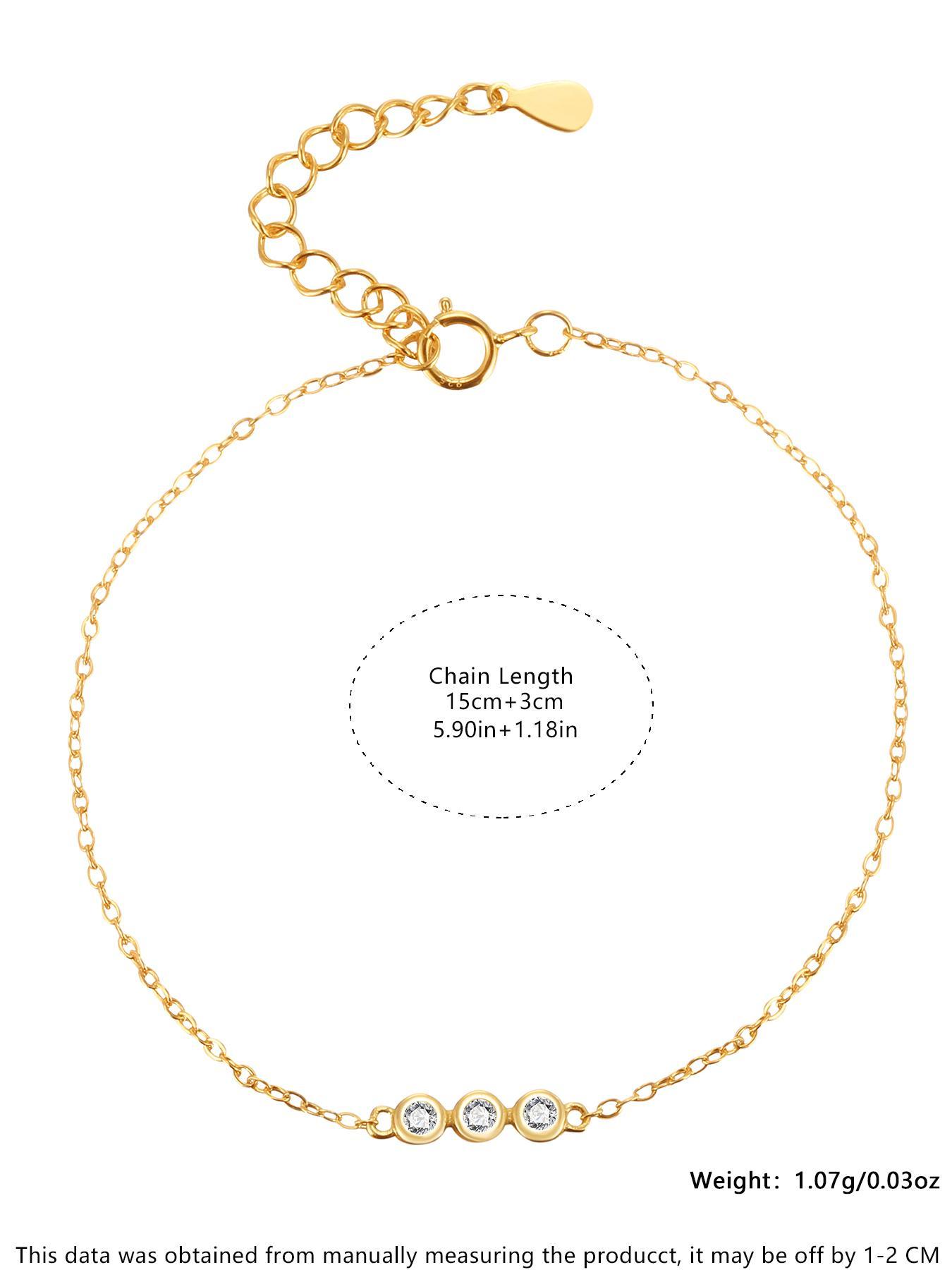 S925 Sterling Silver Adjustable Artificial Zircon Decor Bracelet, Fashionable Jewelry for Women & Girls, Trendy All-match & Exquisite Jewelry for Birthday Gift