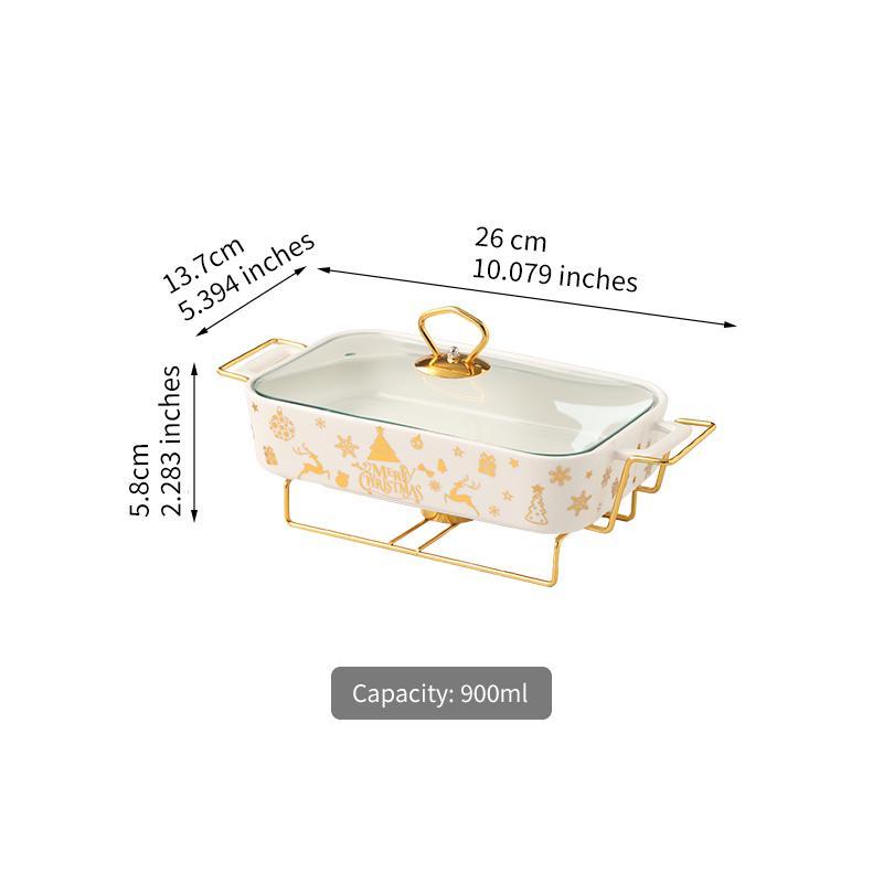 Rectangular Ceramic Casserole with Lid, High-Temperature Glazing for Halloween and Christmas, Available in Three Sizes, Creative Pot Holder for Home Dining & Parties
