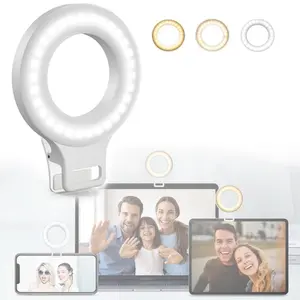 Selfie Ring Light Rechargeable Portable Clip-on with 3 Dimmable Modes & 5 Brightness Levels for iPhone Android Laptops Compact & Versatile Lighting