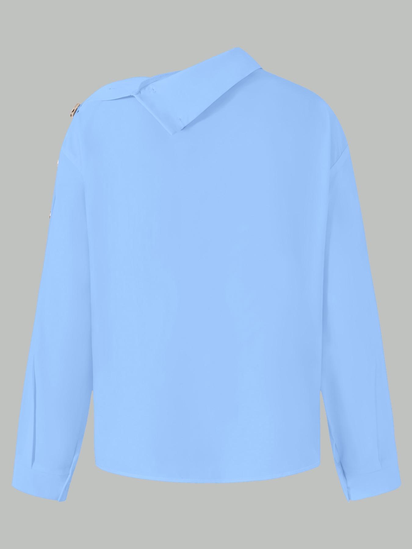 Women's Plain Gold Button Shirt, Casual Elegant Classy Long Sleeve Top for Summer, Ladies Clothes for Daily Wear