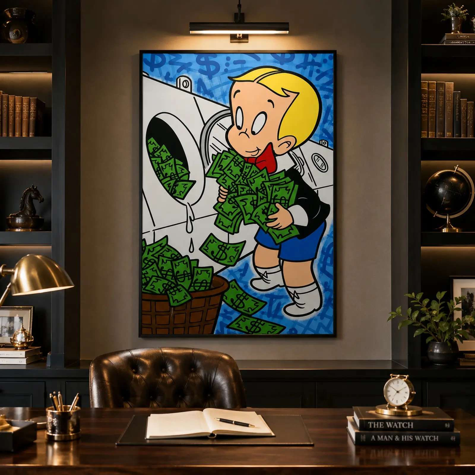Monopoly Richie Rich Money Abstract Wall Art Decor - Luxury Cash Canvas Posters & Prints for Living Room, Bedroom, Office, Funky Home Decor with Kids' Locked Electronic Piggy Bank Verse wall decor poster wall art wall decor for men posters, Man Cave Decor
