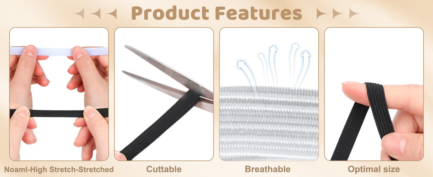 45 Yards Length 1/2" Width Elastic Bands Flat Elastic Cord Rope Stretch Spool Knit for Sewing DIY Projects, Arts & Crafts (White, 1/2 Inch)