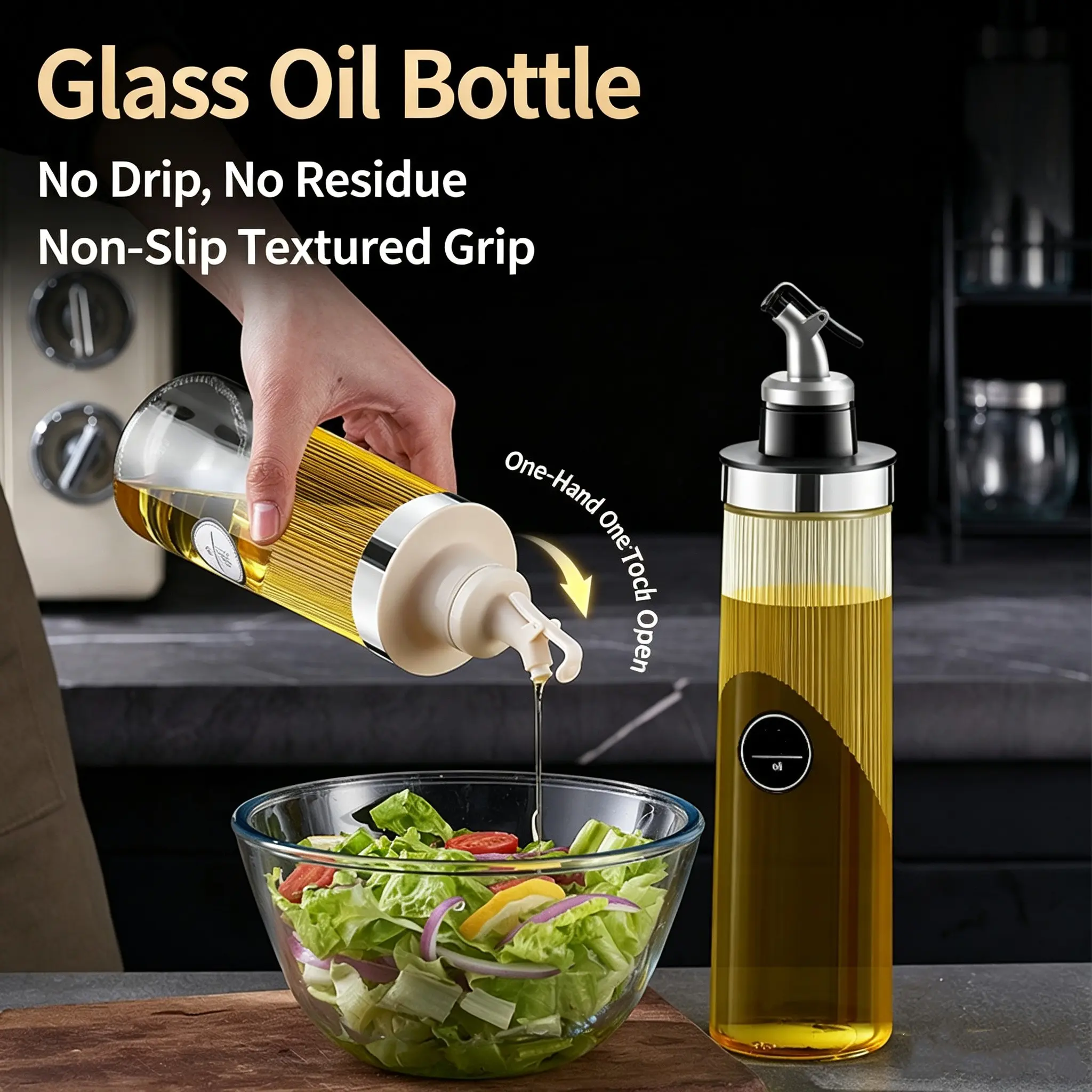 Kitchen Essential Oil Bottle, Stainless Steel Oil Pot, Seasoning Bottle, Soy Sauce Vinegar Jug, Leak-Proof, No Residue, Home Use