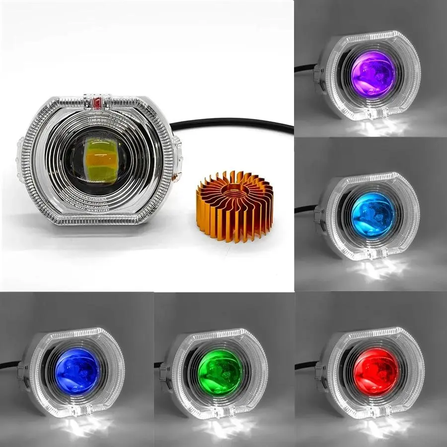 1pcs Car Motorcycle Headlight LED Angel Devil Eyes Headlight Projector Lens High/Low Beam Strobe Spotlight DRL Dual Halo Lamp