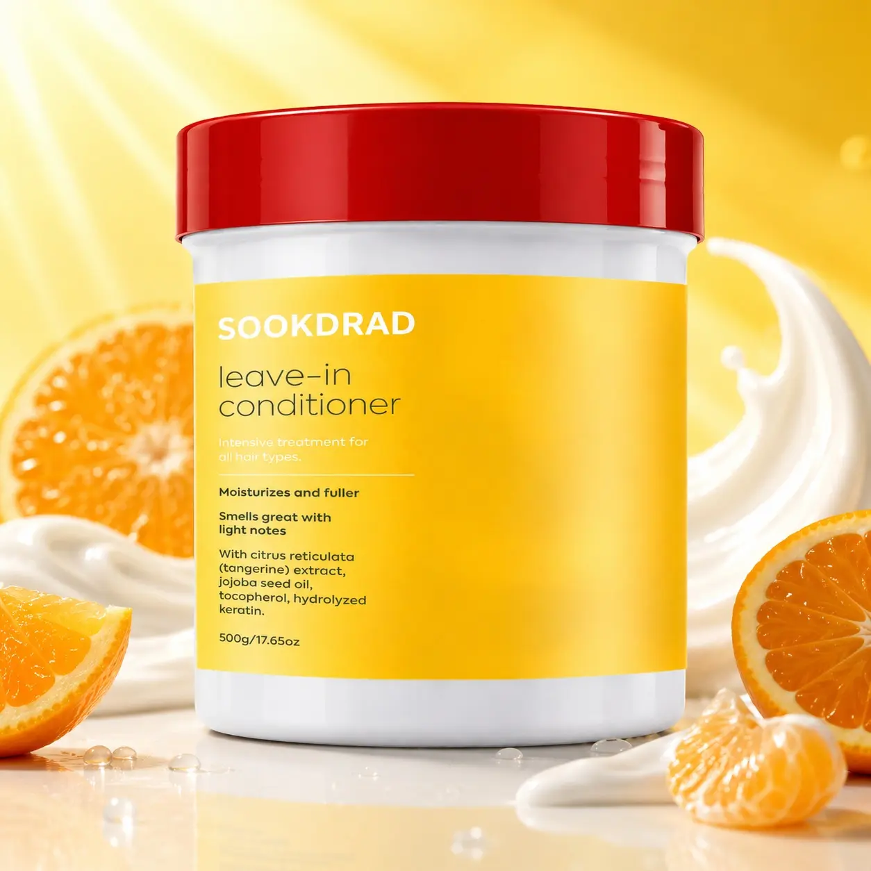 Leave-In Conditioner, Tangerine Extract, Jojoba Seed Oil, Tocopherol, Hydrolyzed Keratin, Moisturize Fuller Hair, Light Fresh Scent, Suitable For All Hair Types, Daily Hair Care, 500g