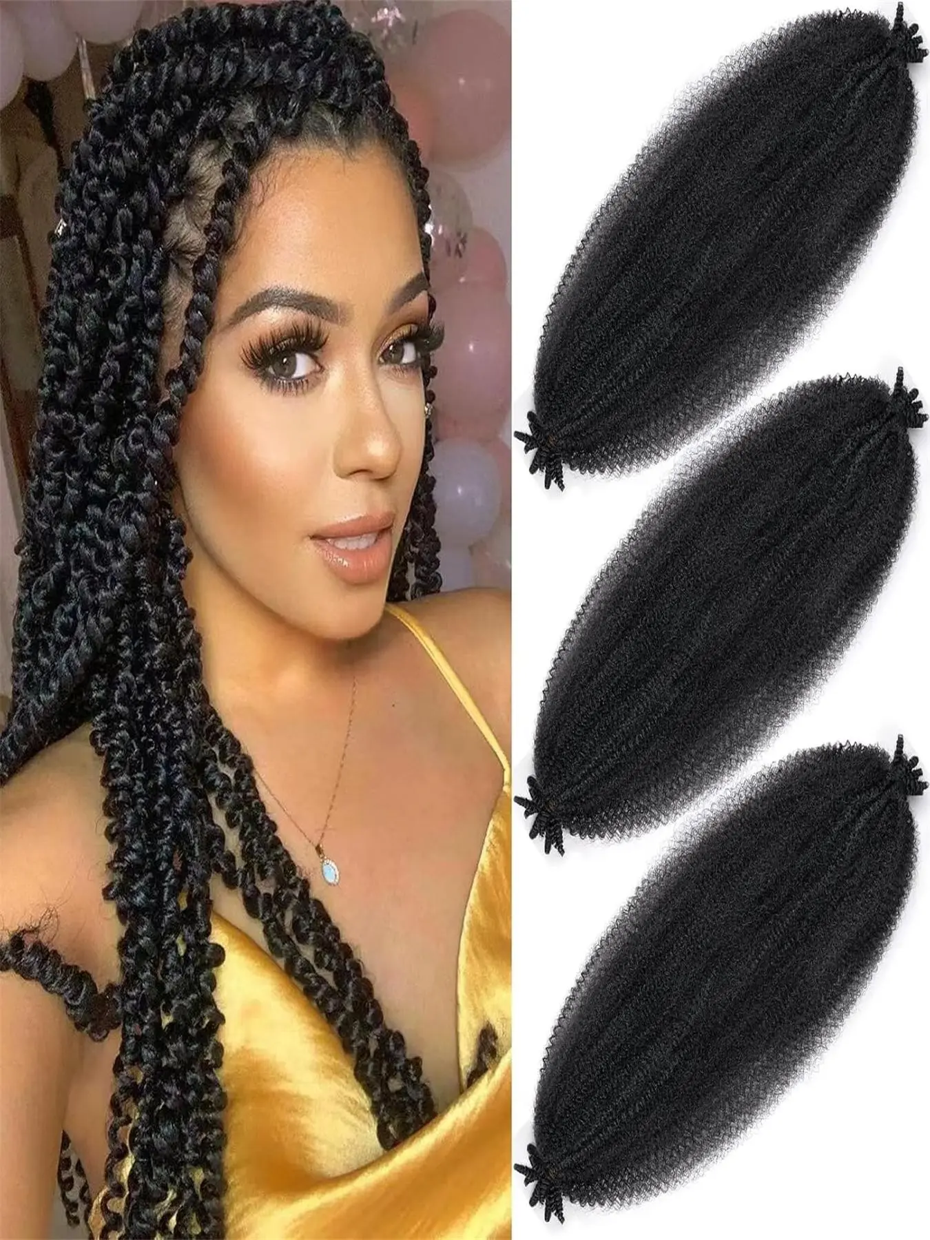 3-Pack Spring Afro Twist Hair, Marley Twist Braiding Hair, Cuban Twist Hair, Pre-Stretched for Soft Locs, Medium Length for Women