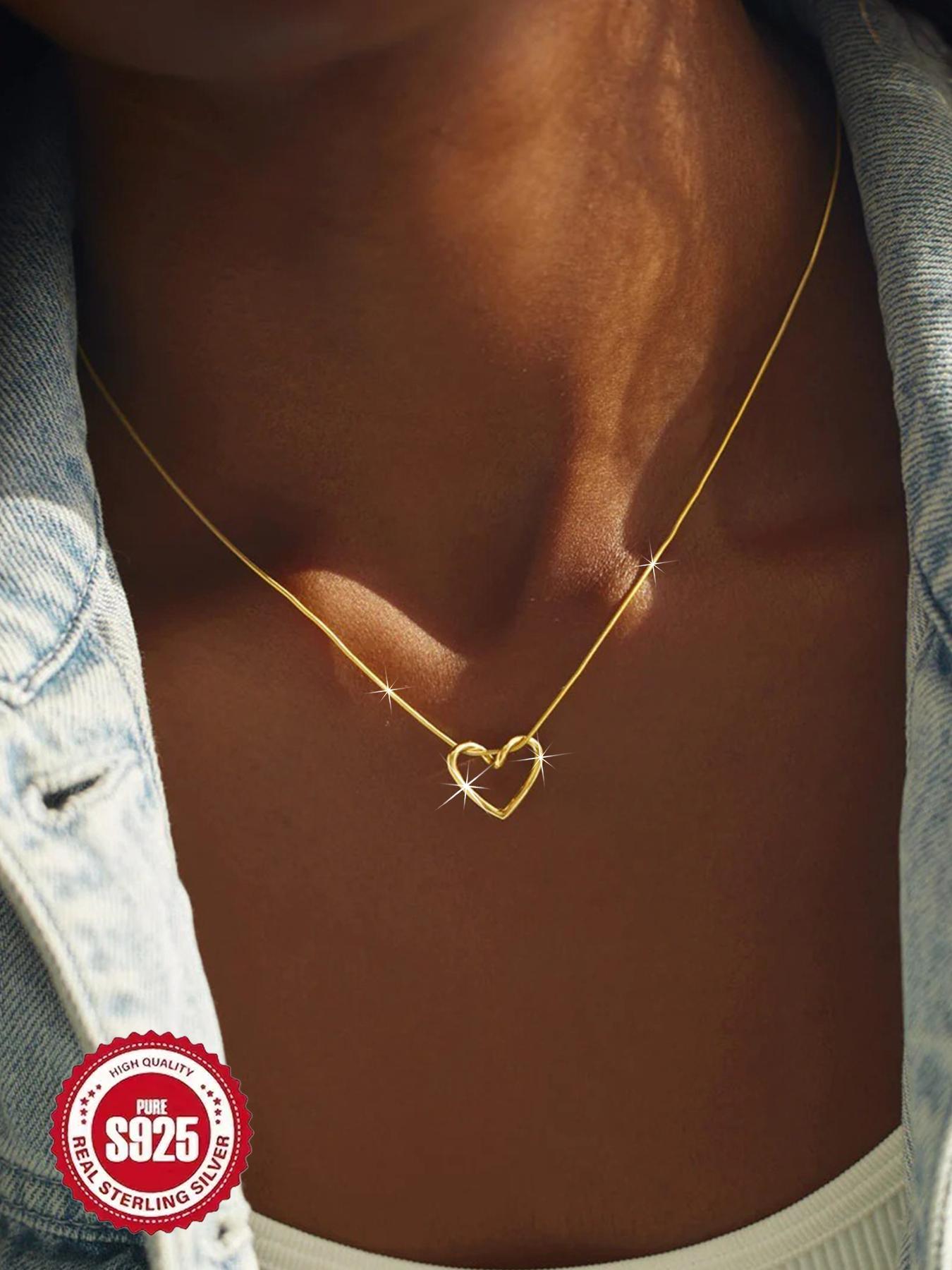 S925 Sterling Silver Twisted Love Heart Shaped Necklace for Women & Girls, Fashion Jewelry for Party, Daily Decor, Trendy All-match & Exquisite Jewelry for Birthday Gift